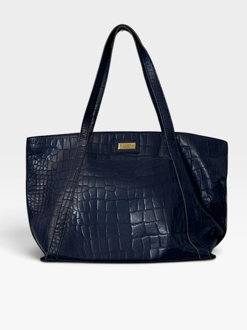 ASSOTS London Navy Croc Embossed Leather Tote Bag Large Shoulder Work Bag